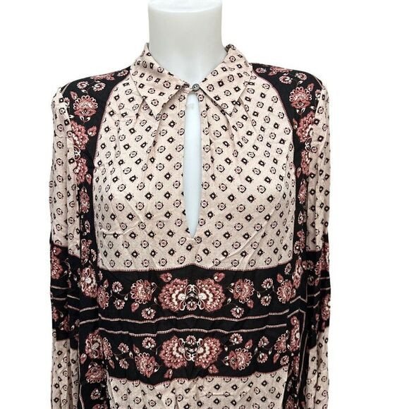 FREE PEOPLE Changing Times Floral Print Keyhole Neckline Longsleeve Tunic sz S - Picture 3 of 7